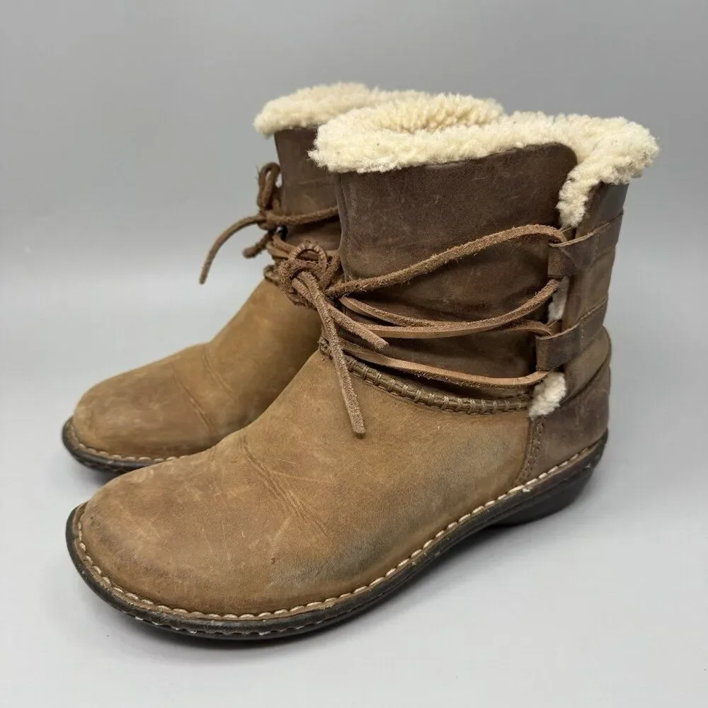 UGG Caspia Women's Brown Leather Shearling Lined Ankle Boots 1001815 Size 7